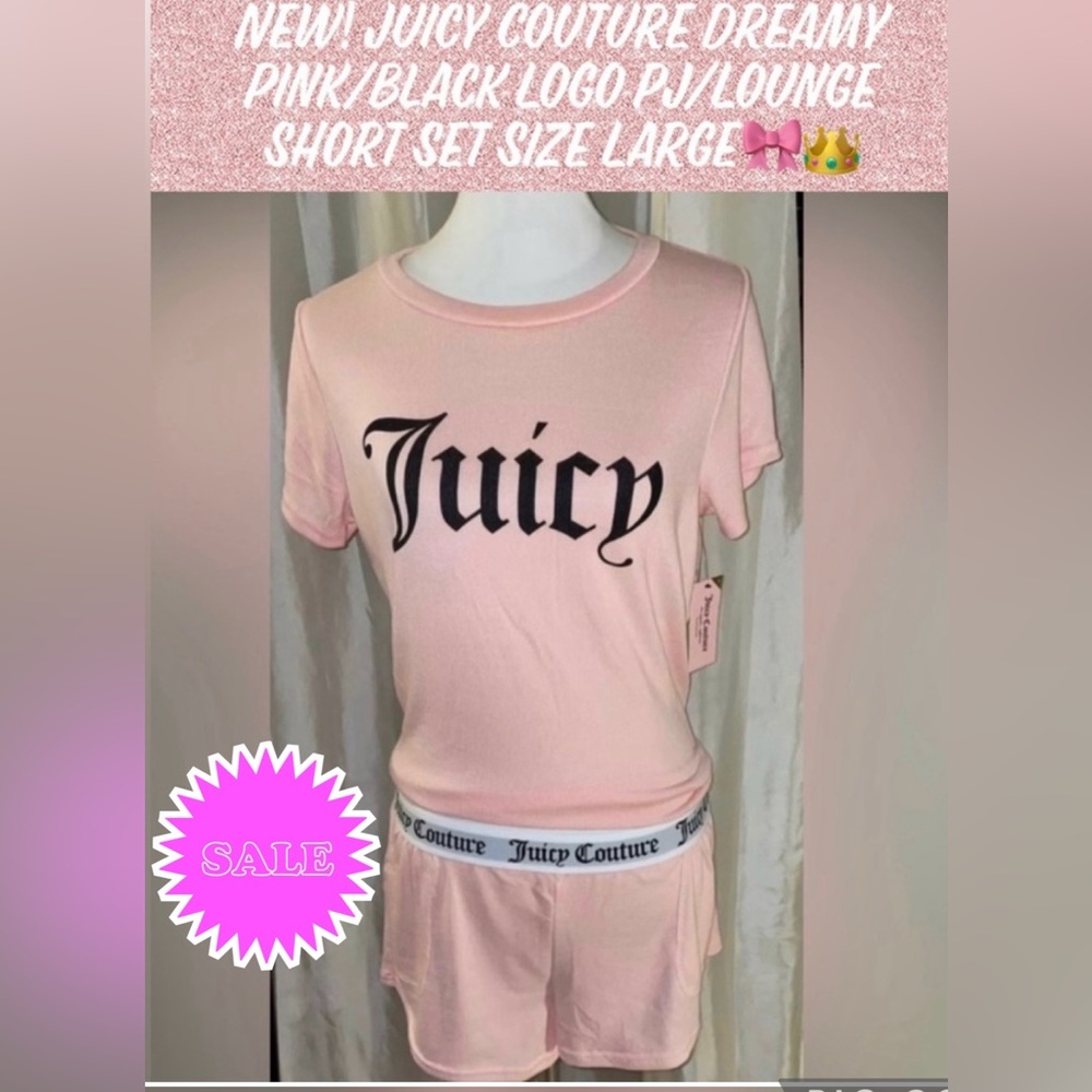 New! Juicy Couture Dreamy Pink/Black Logo PJ/Lounge Short Set Size L👑Final Price - Picture 1 of 15